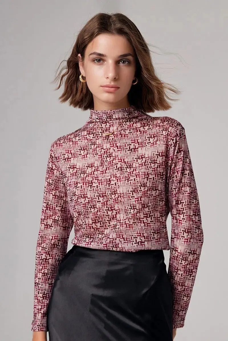 100 Merino Wool Flower Printed Mock Neck Base Layer