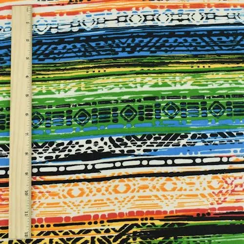 3 3/8 YD PC-Green/Orange/Multi Stripe Tribal Print Tissue Faille Fabric