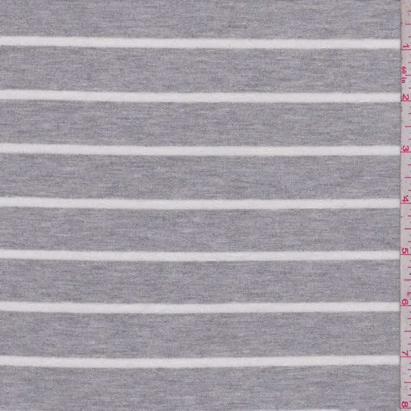 3 YD PC-Gray and Off White Stripe Micro French Terry Knit Fabric