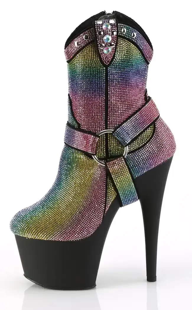 ADORE-1029RS Rainbow Rhinestone Cowboy Boots