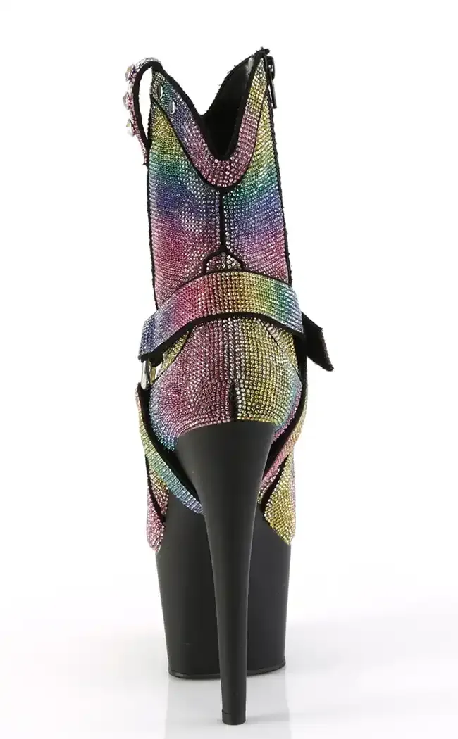 ADORE-1029RS Rainbow Rhinestone Cowboy Boots