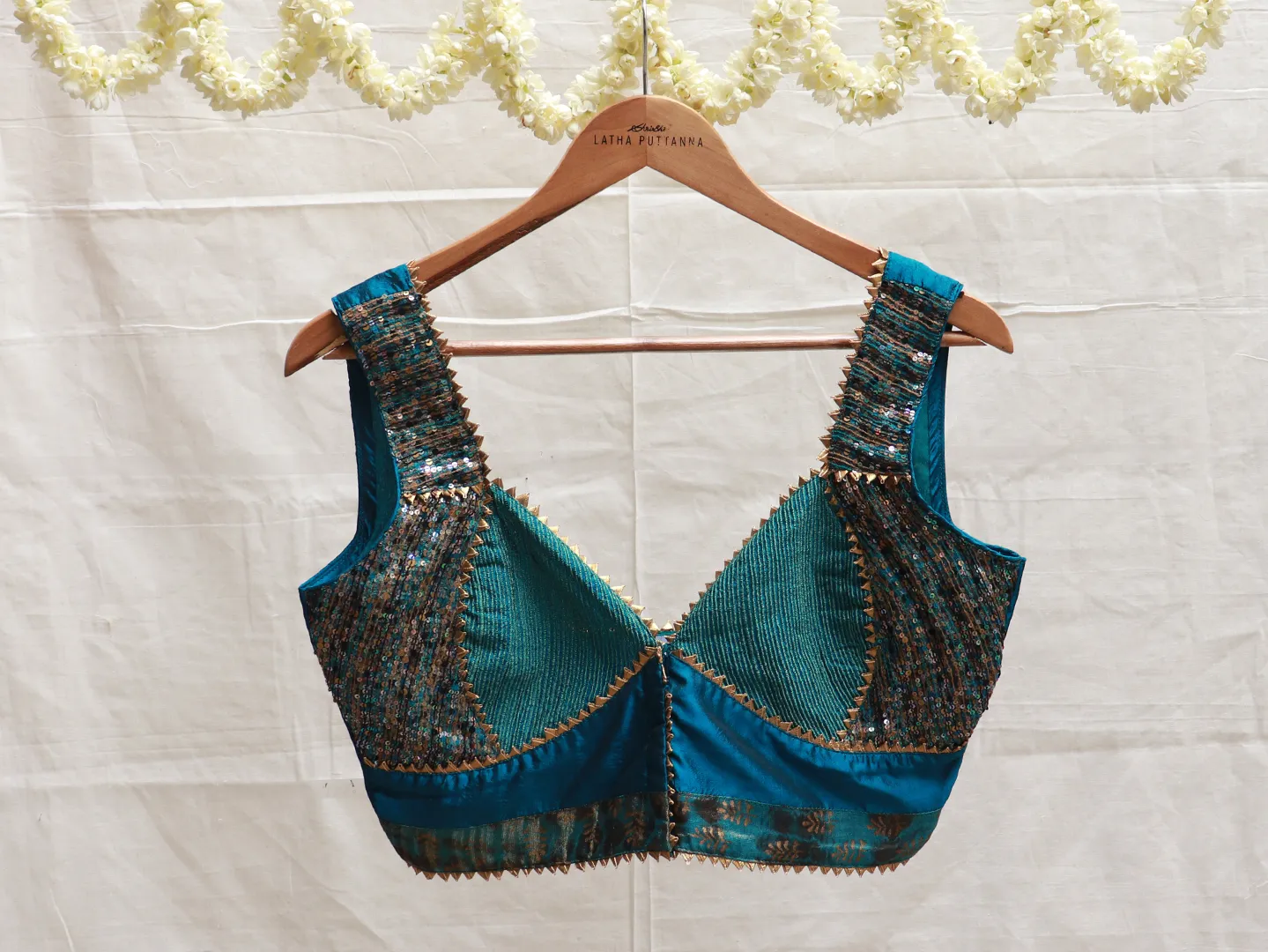 Aegean Blue, Karnataka Silk embroidery blouse