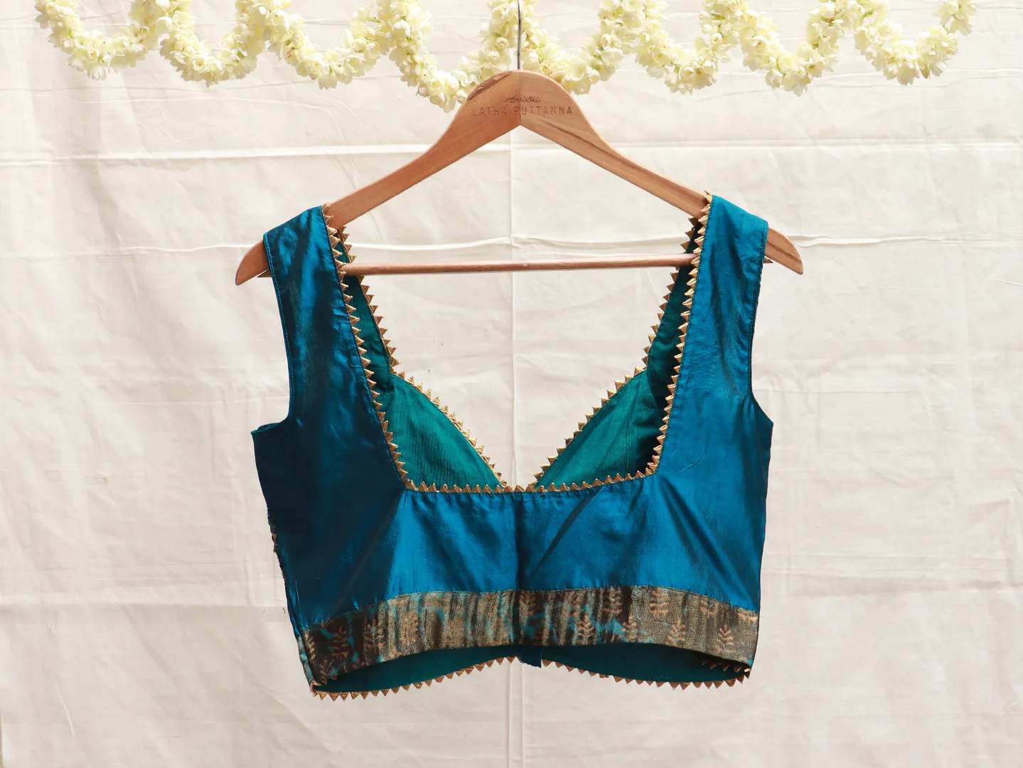 Aegean Blue, Karnataka Silk embroidery blouse