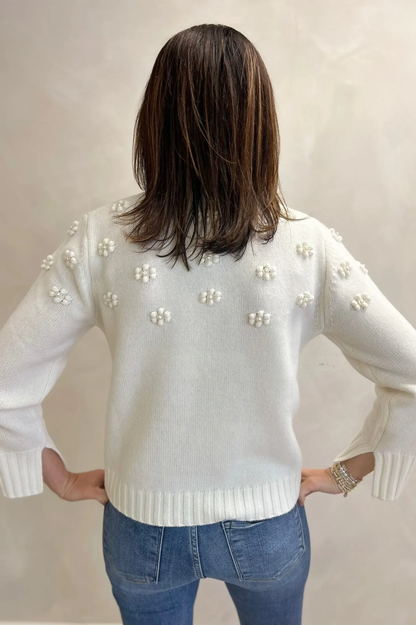 Alashan Pearl Bobble Cluster Crew Neck