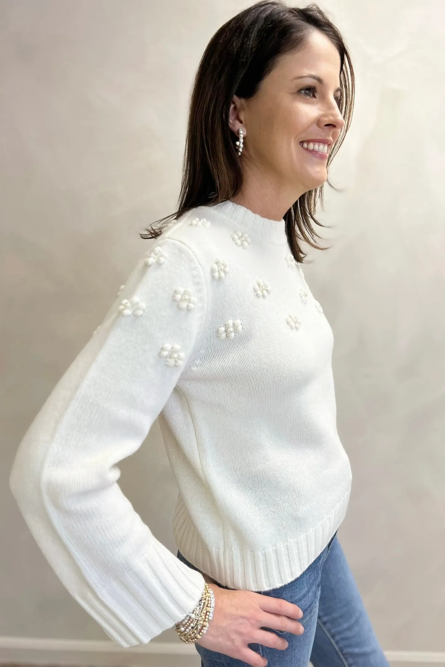 Alashan Pearl Bobble Cluster Crew Neck