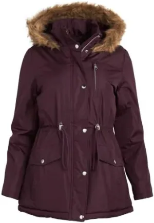 Anorak Long Length Jacket with Faux-Fur Trim Hood Fig