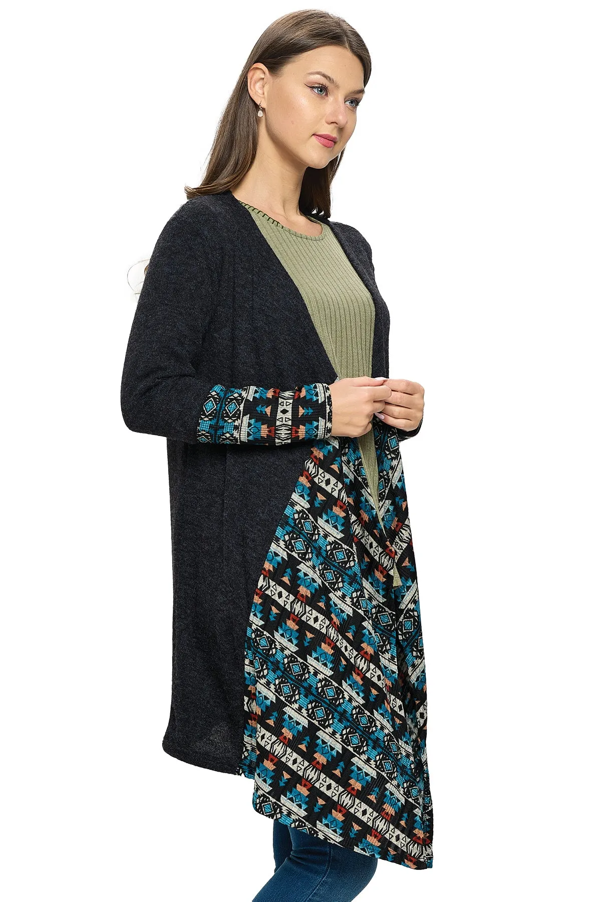 Black Cardigan Tribal Draped Oversized