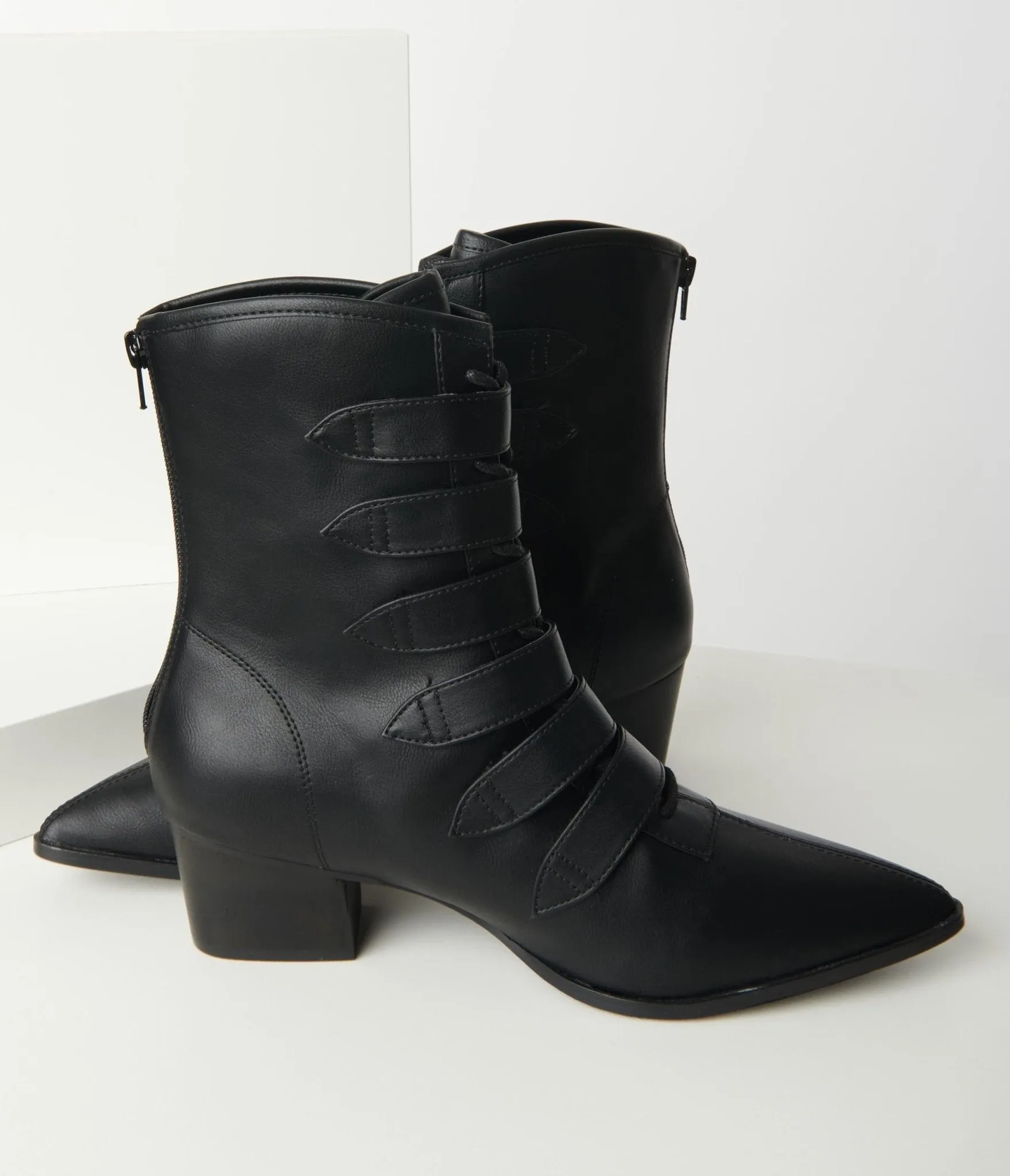 Black Leatherette Buckle Coven Boots