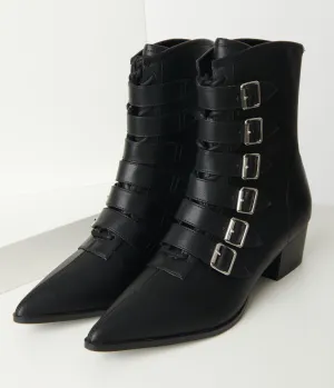 Black Leatherette Buckle Coven Boots