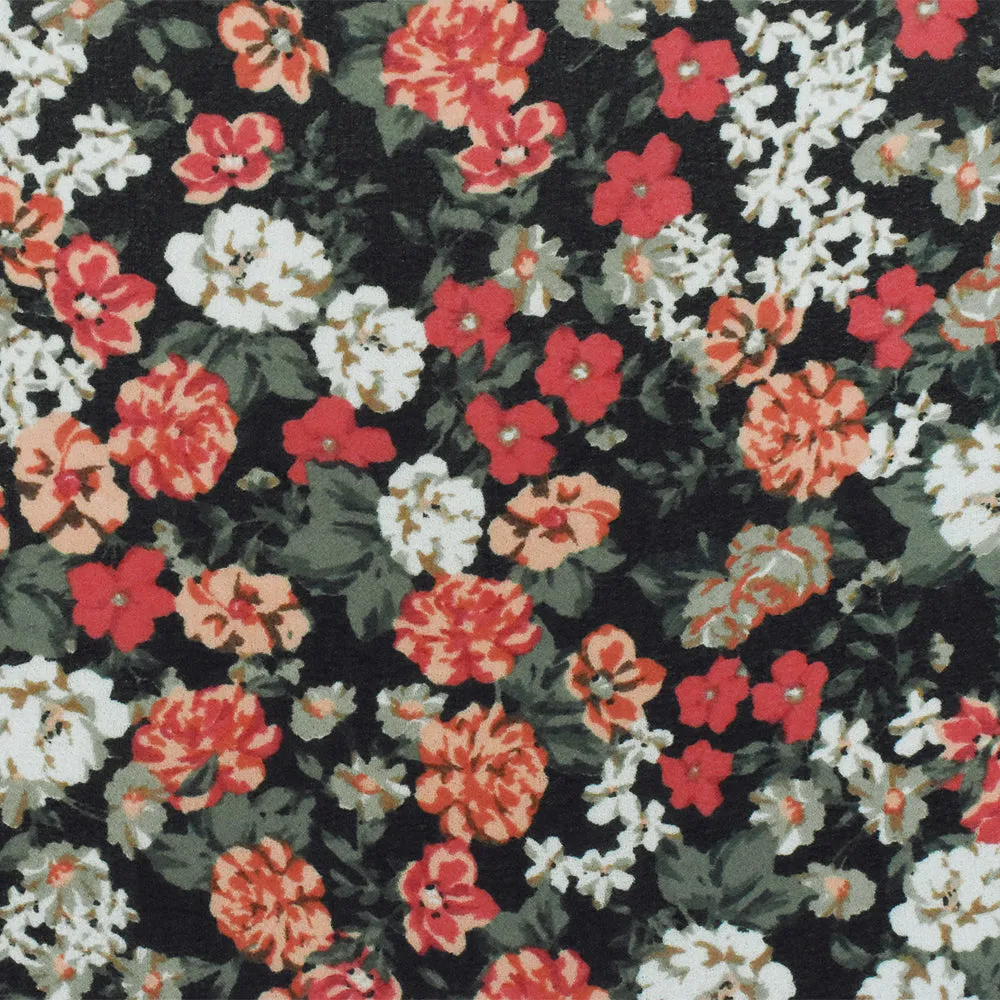 Black-Red-Multi Floral Printed Poly Chiffon Woven Fabric