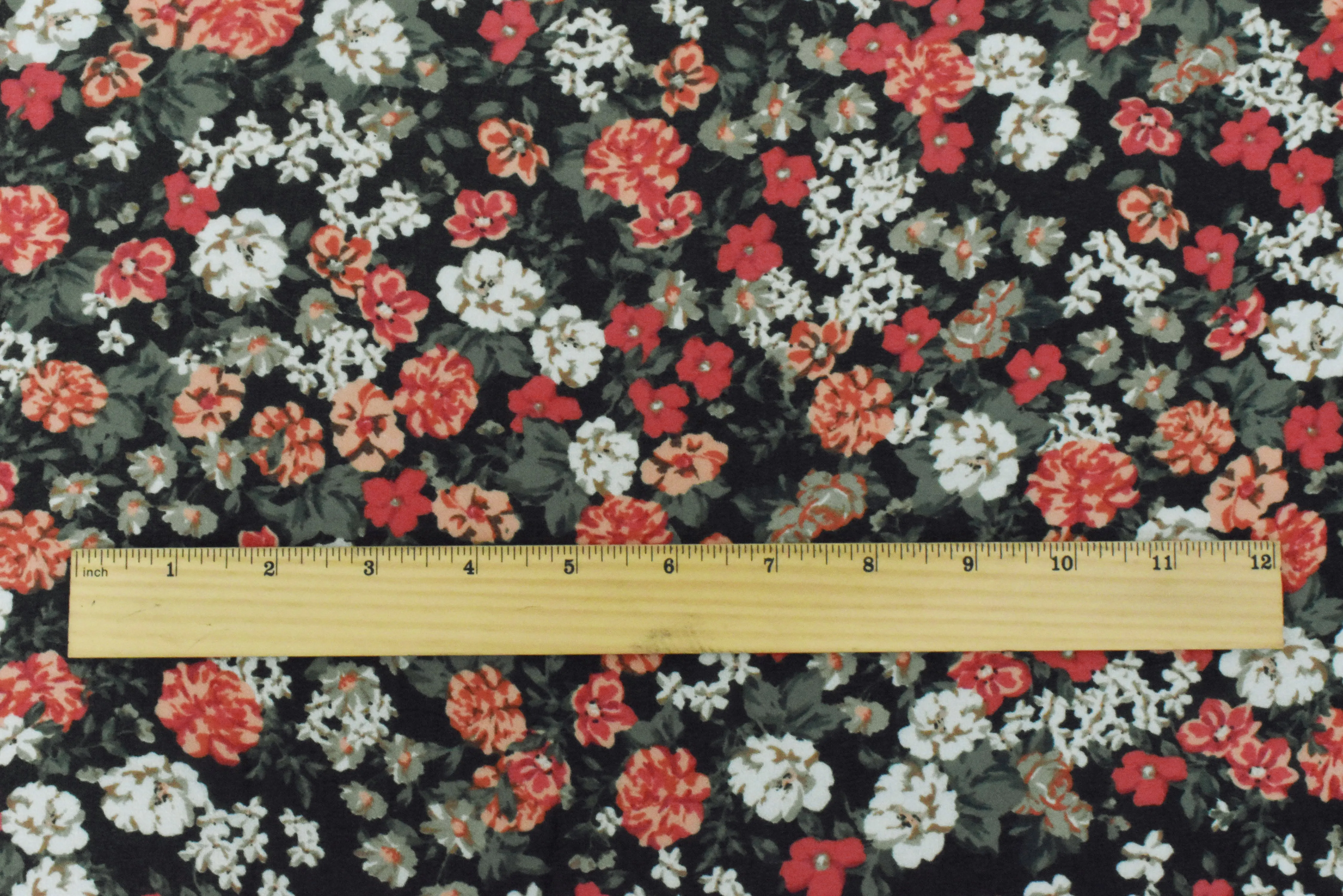 Black-Red-Multi Floral Printed Poly Chiffon Woven Fabric