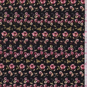 Black/Brick Mini Floral Vine Sanded Crepe Fabric