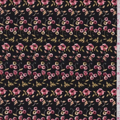 Black/Brick Mini Floral Vine Sanded Crepe Fabric