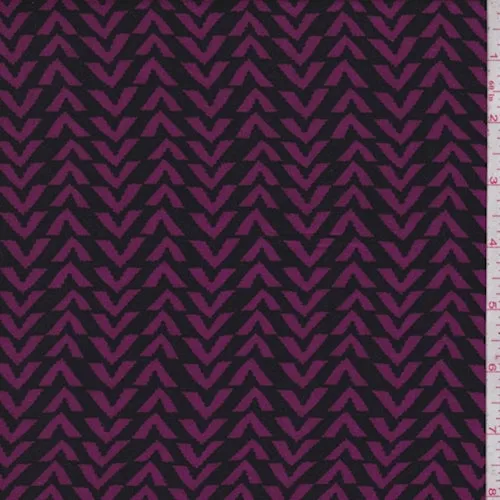 Black/Magenta Broken Chevron Rayon Challis Fabric