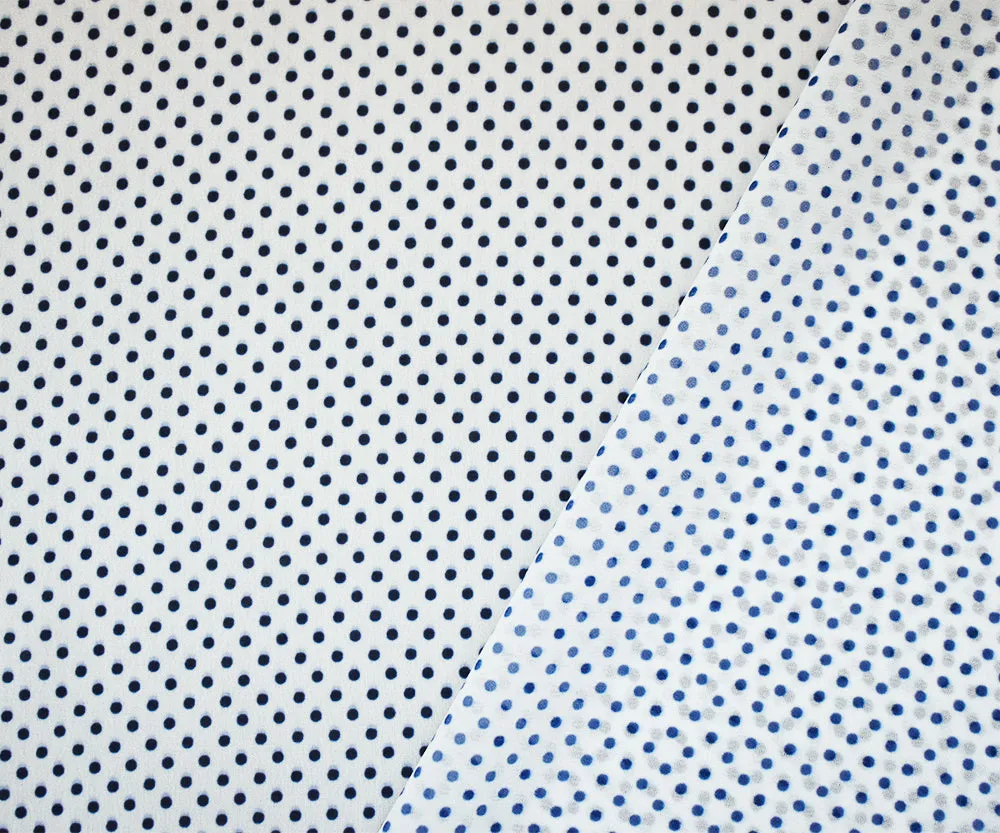 Blue-White Polka Dots Printed Poly Chiffon Woven Fabric