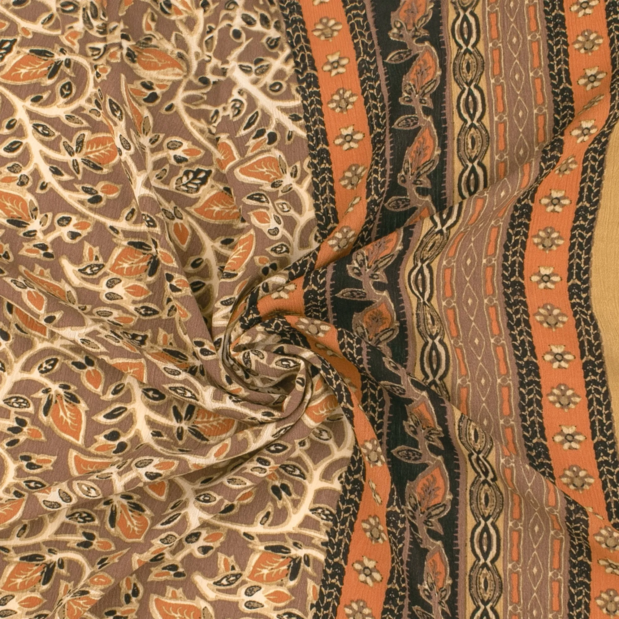 Border  Printed Crinkled Yoryu - DELILAH - 018 - Brown