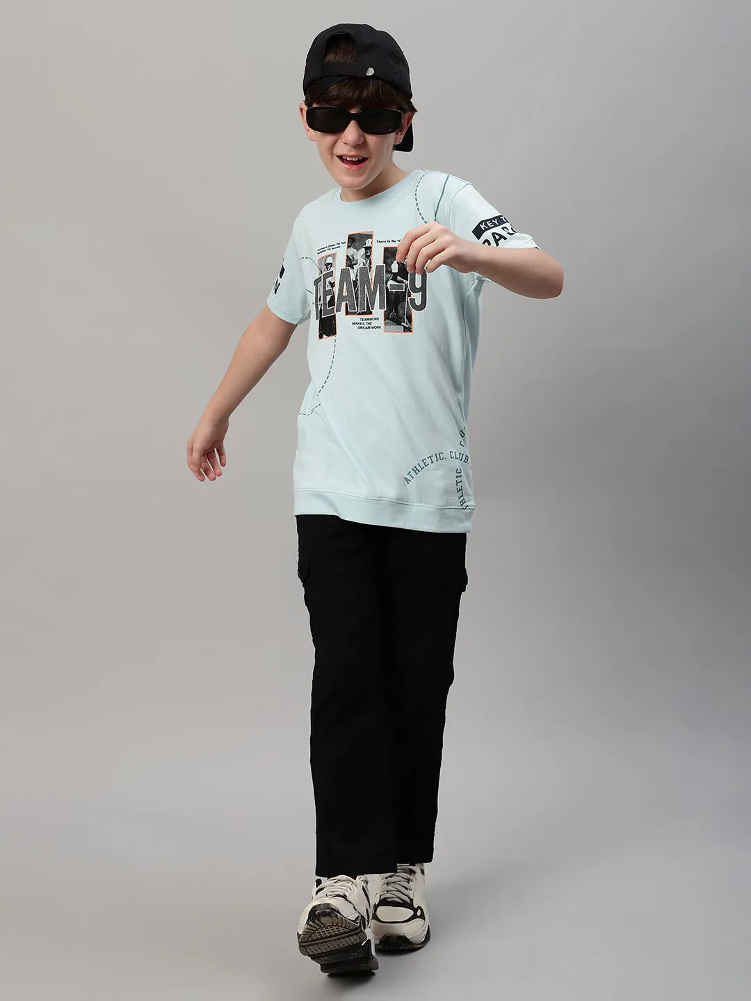 Boys Casual Aqua Half Sleeve  T-Shirt