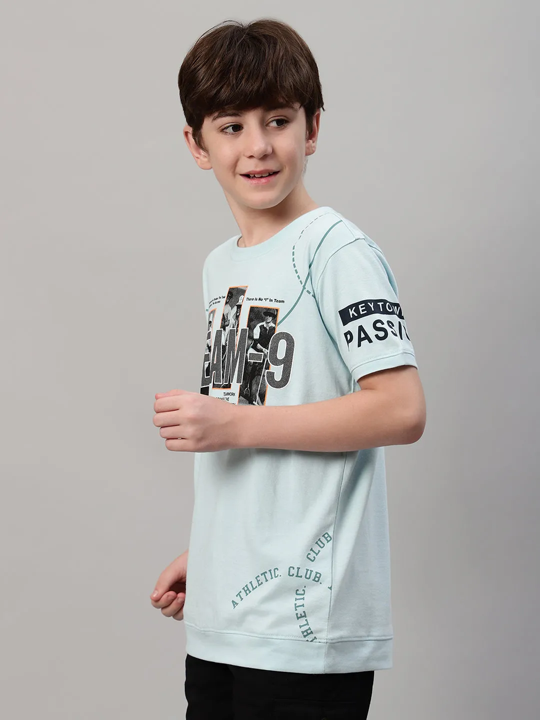 Boys Casual Aqua Half Sleeve  T-Shirt