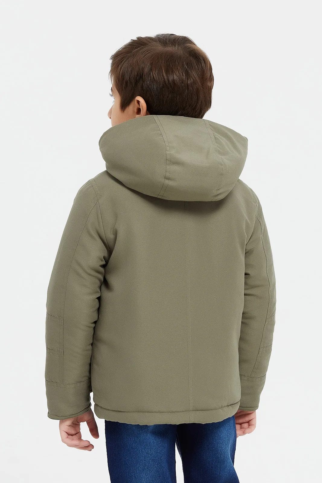 Boys Olive Hooded Fleece Jacket