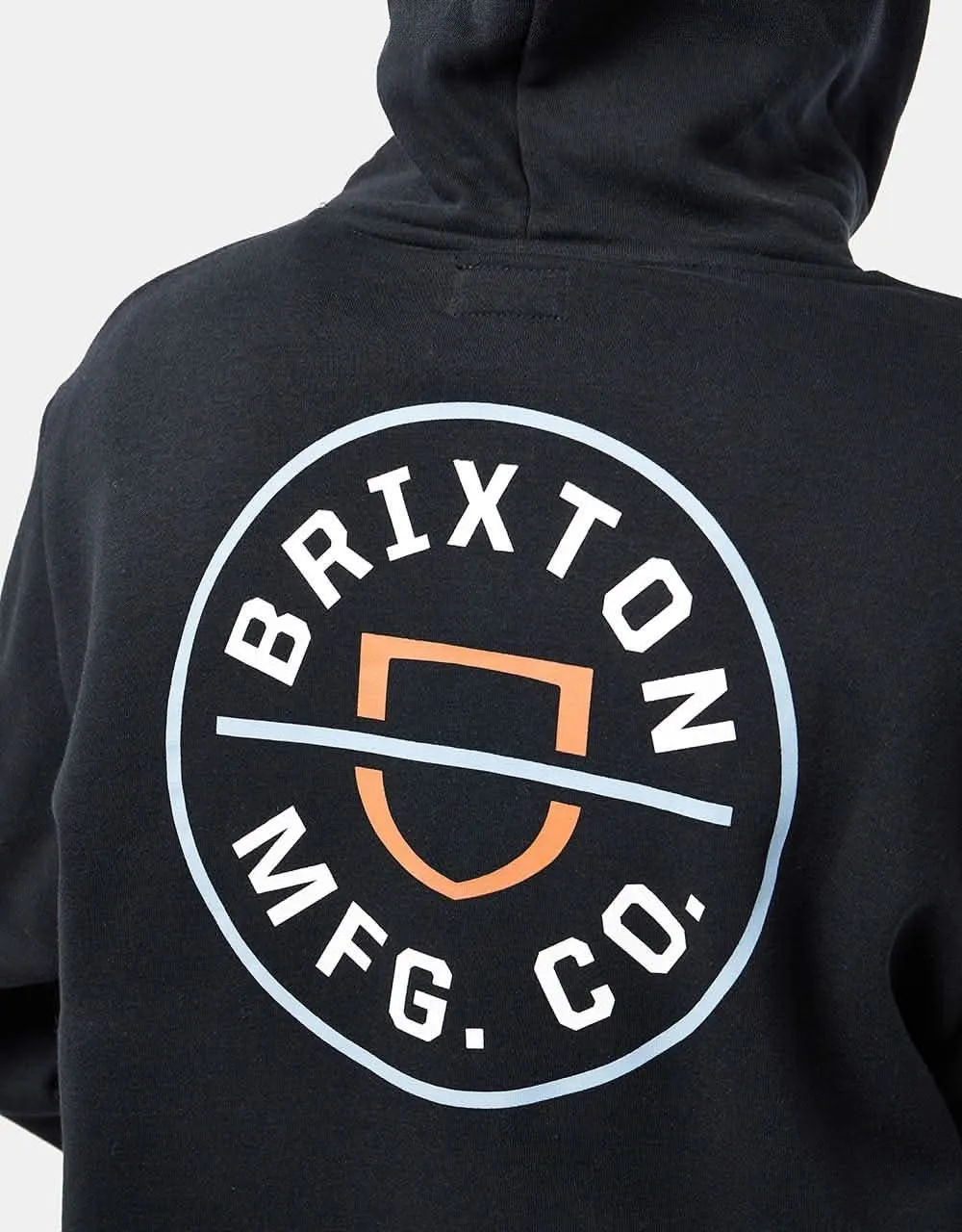 Brixton Crest Pullover Hoodie - Black/Dusty Blue/Burnt Red