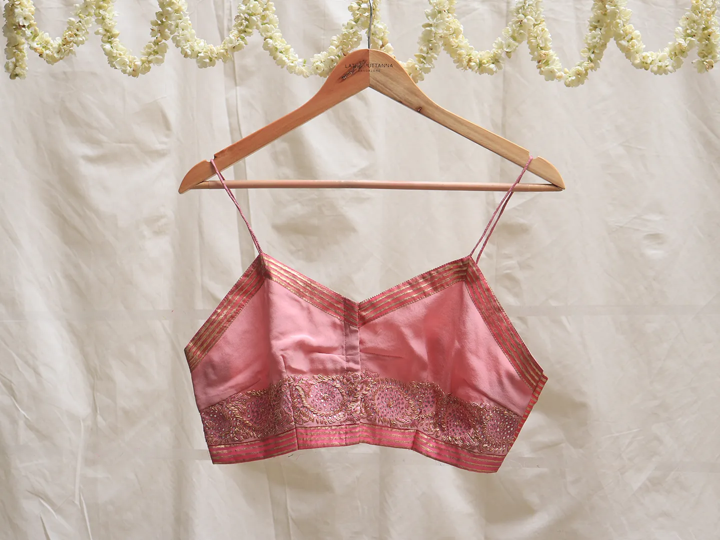 Bubblegum pink, crepe silk, Hand Embroidery Bralette