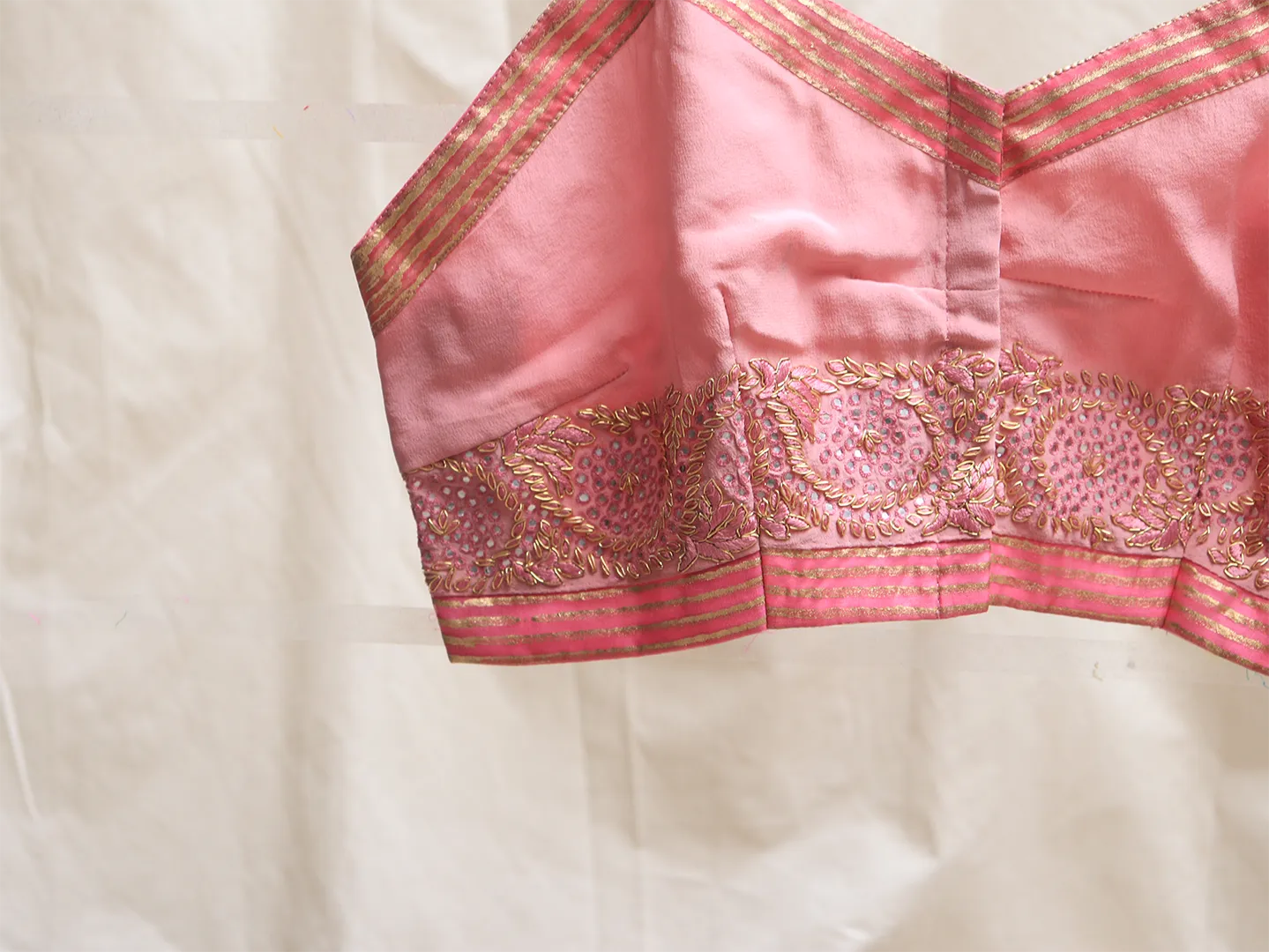 Bubblegum pink, crepe silk, Hand Embroidery Bralette