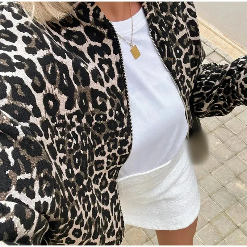 Chic Vintage Leopard Print Cotton fall Coat bomber jacket