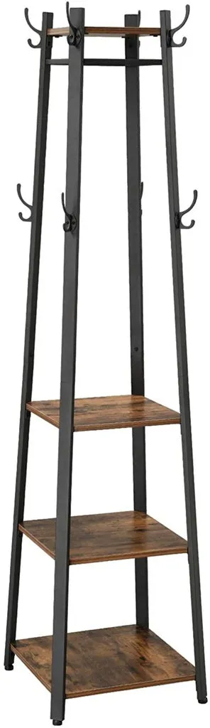 Coat Rack with 3 Shelves Rustic Brown and Black