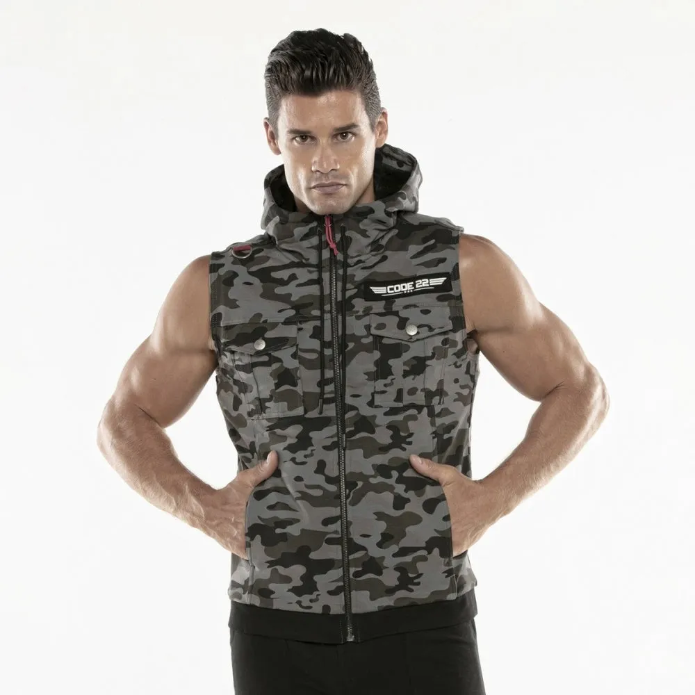 Code 22 Cargo Sleeveless Hoody Camo Grey