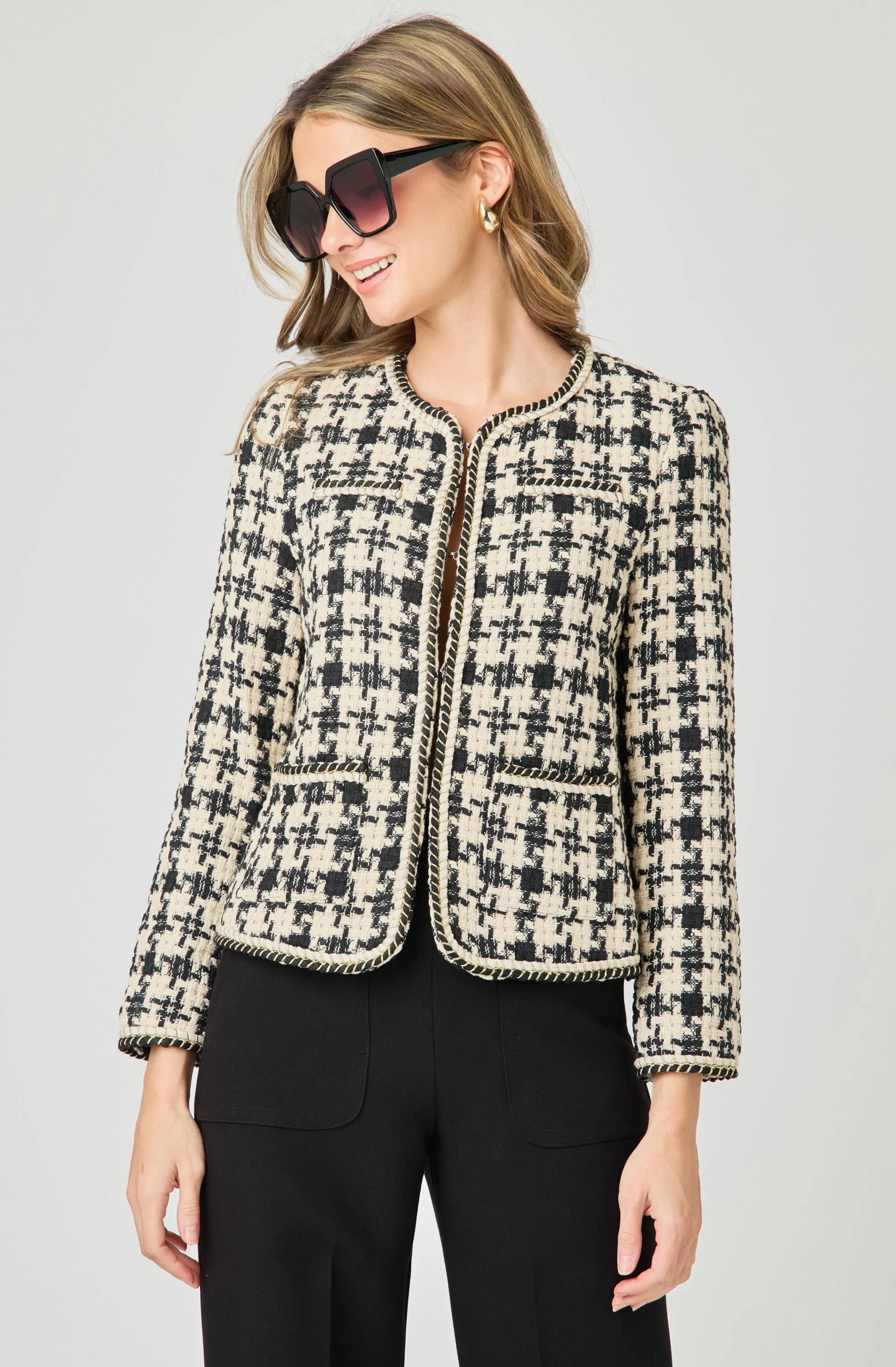 Collarless Boucle Jacket