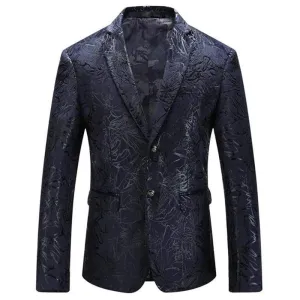 Dark Blue Vintage Prints Mens Floral Blazer Jackets