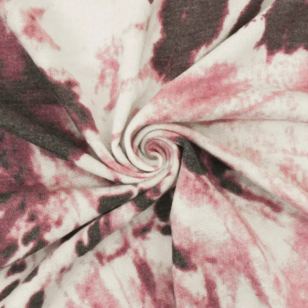 Deep Red-Multi Tie Dye Printed Stretch French Terry Knit Fabric