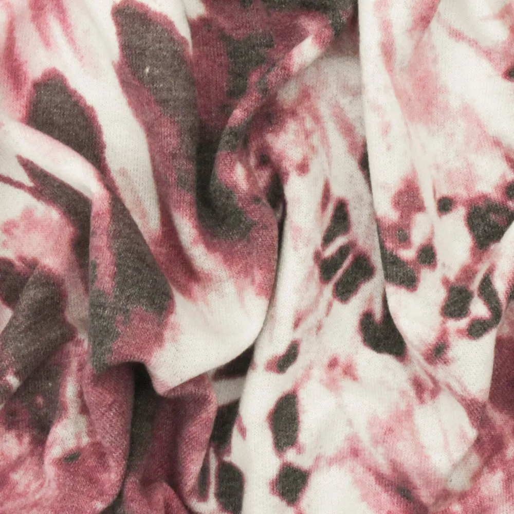 Deep Red-Multi Tie Dye Printed Stretch French Terry Knit Fabric