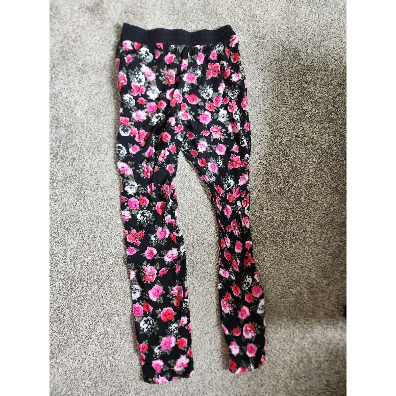 Divided by H&M Womens Sz 10 Black Floral Flare Leg Pants