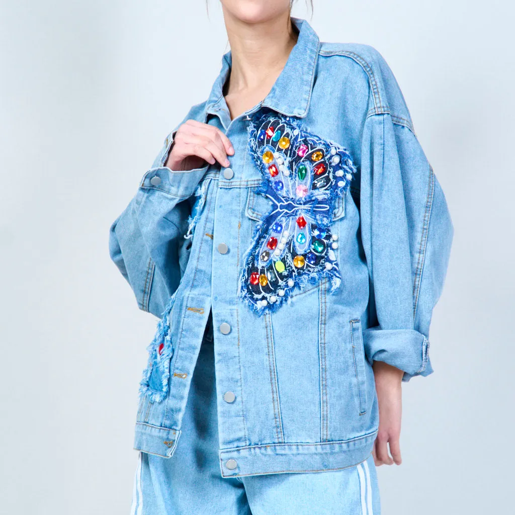 Embellished oversized denim jacket wholesale