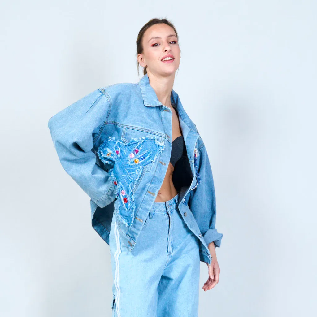 Embellished oversized denim jacket wholesale