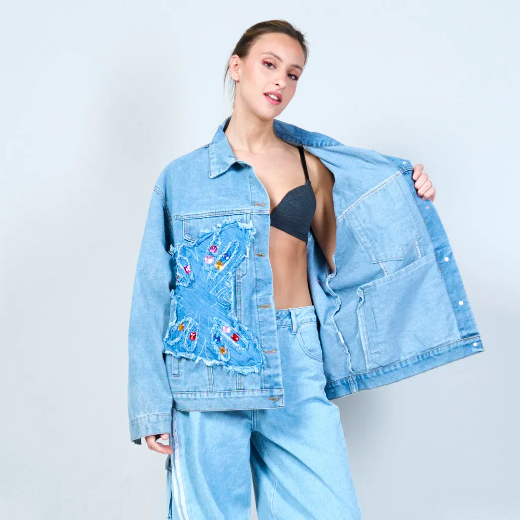 Embellished oversized denim jacket wholesale