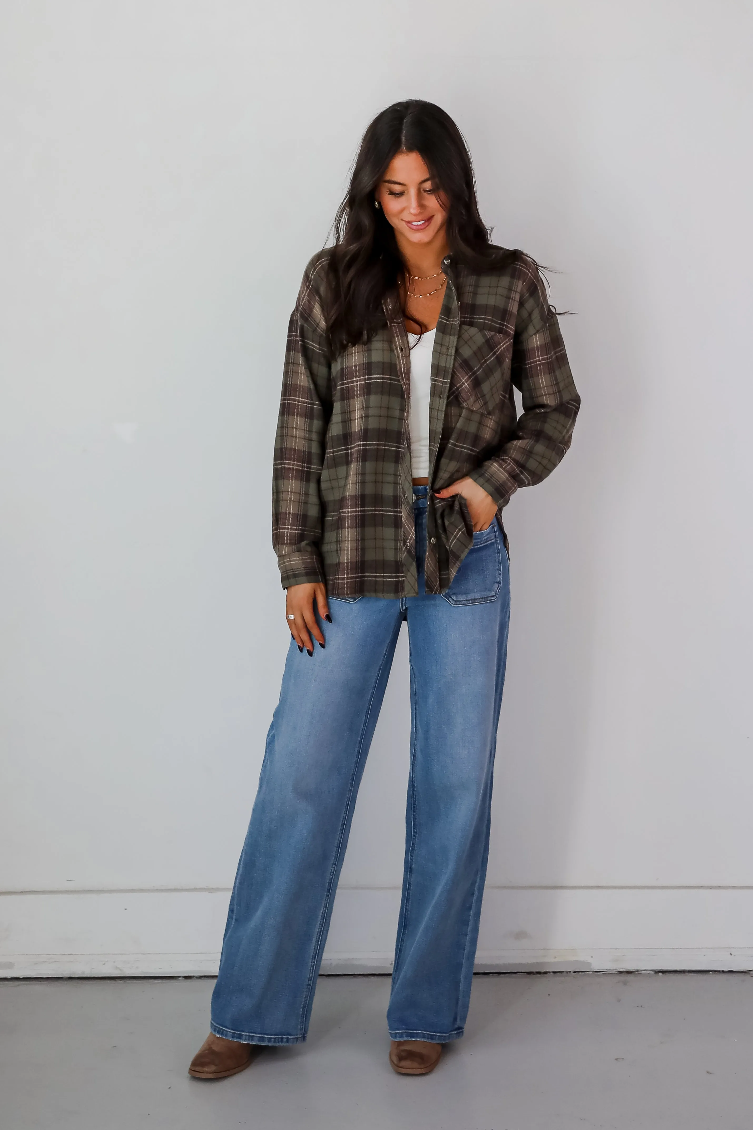 FINAL SALE - Significantly Chic Light Olive Plaid Flannel