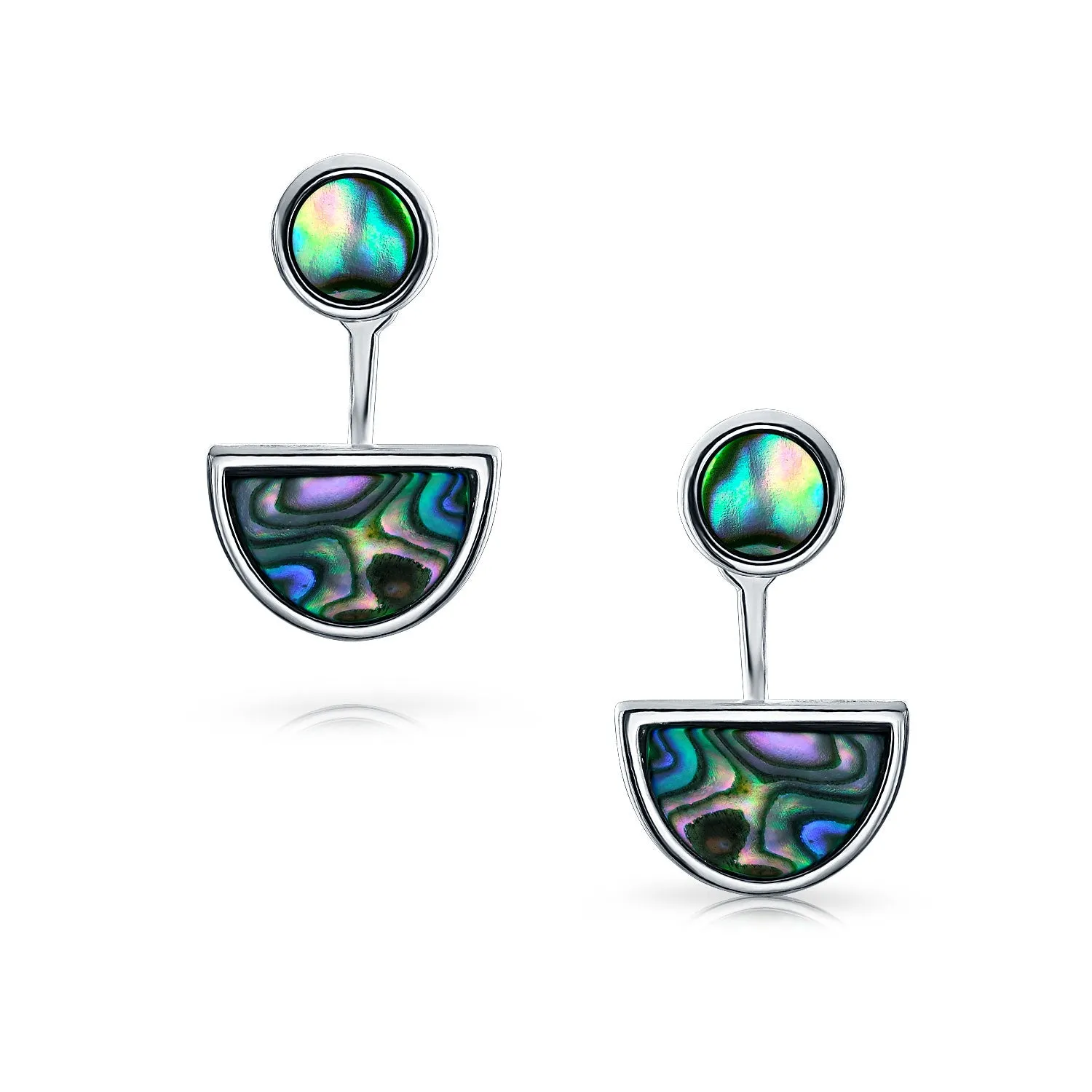 Geometric Boho Earring Jacket with Abalone Shell and Sterling Silver Studs