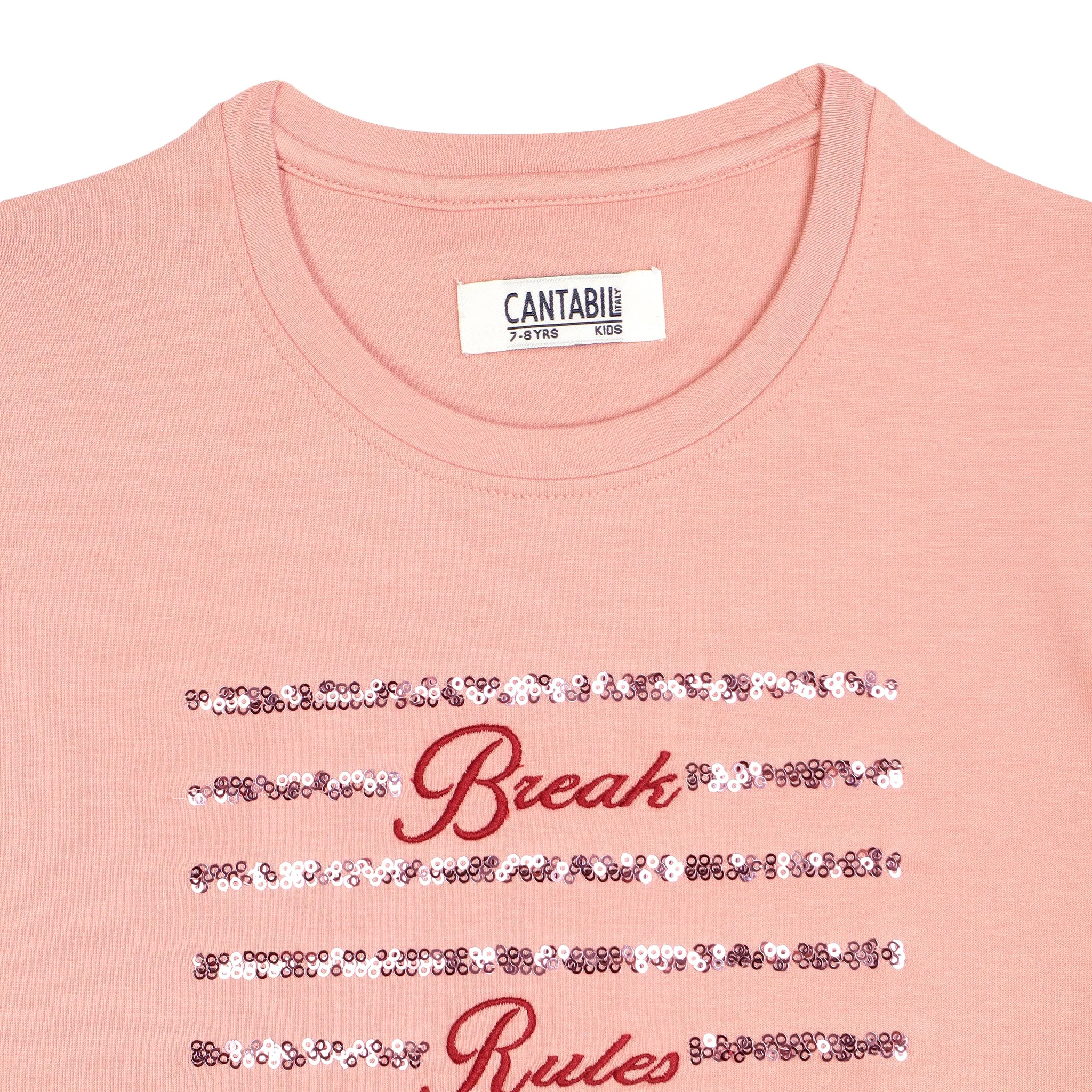 Girls Casual Peach Half Sleeves  T-Shirt