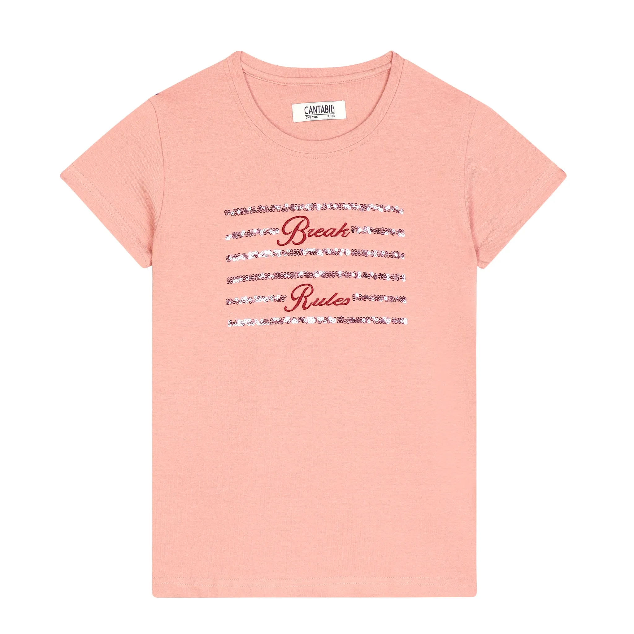 Girls Casual Peach Half Sleeves  T-Shirt