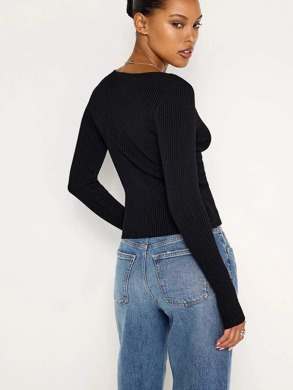 Good American Virgo Rib Zip Front Sweater