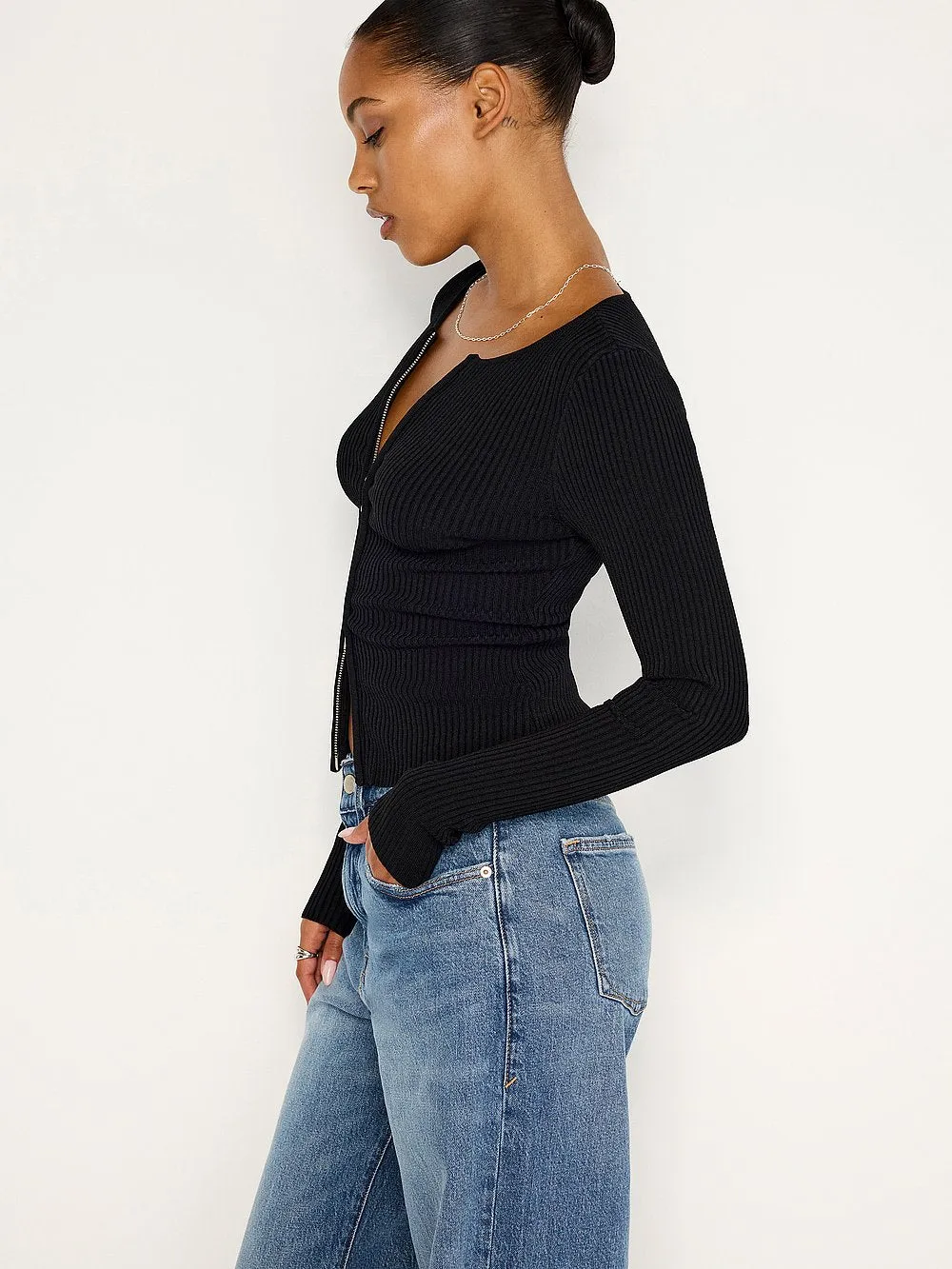 Good American Virgo Rib Zip Front Sweater