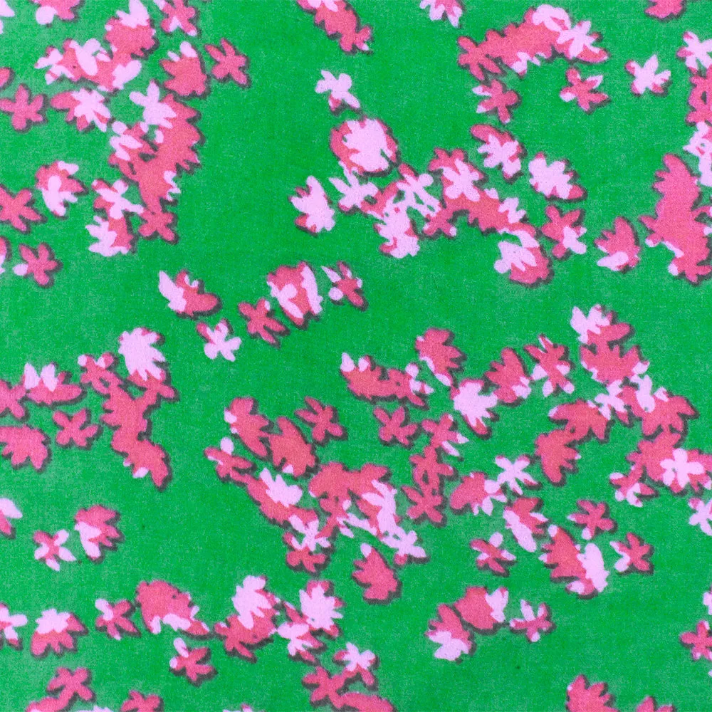 Green-Pink Floral Printed Poly Chiffon Woven Fabric