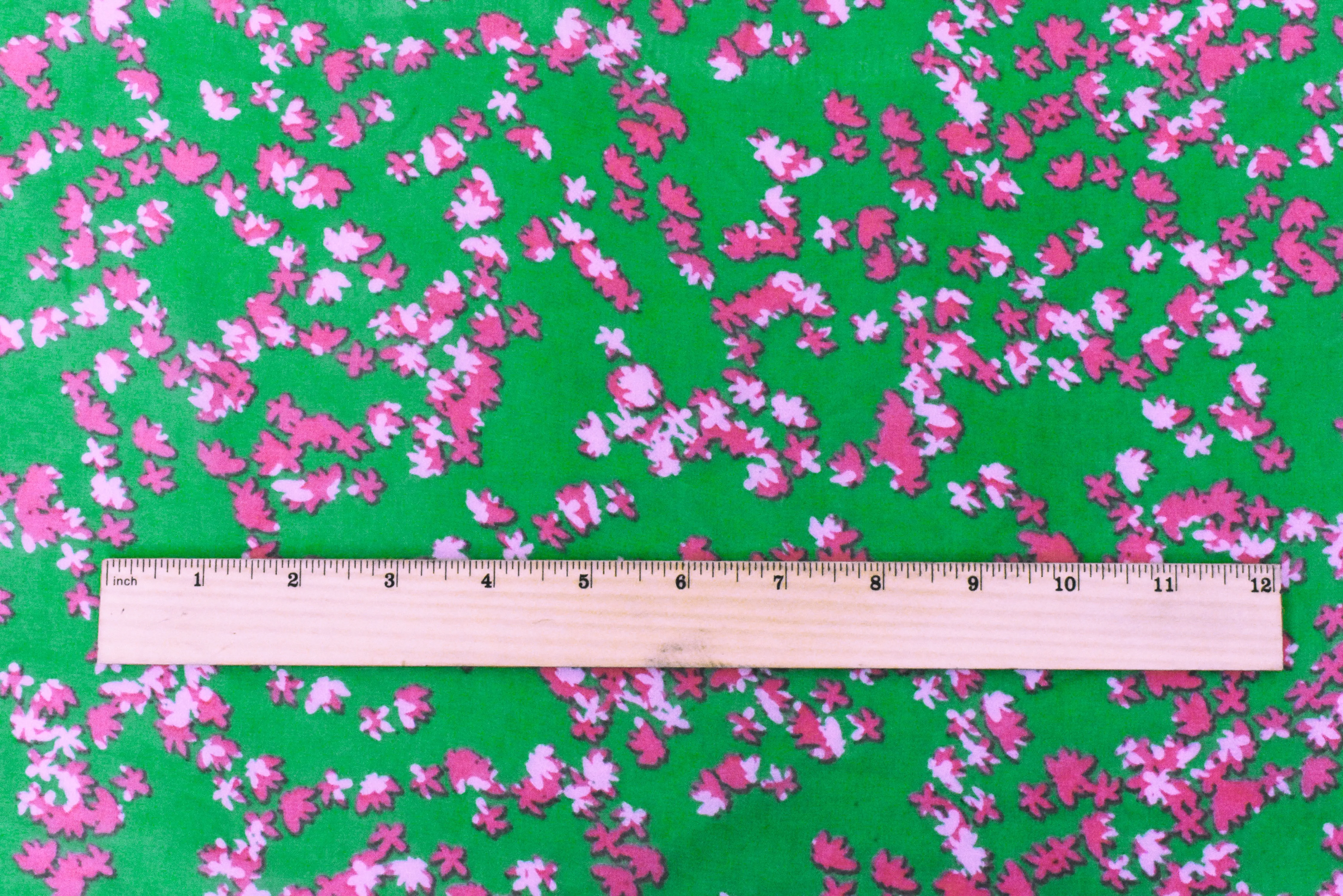 Green-Pink Floral Printed Poly Chiffon Woven Fabric