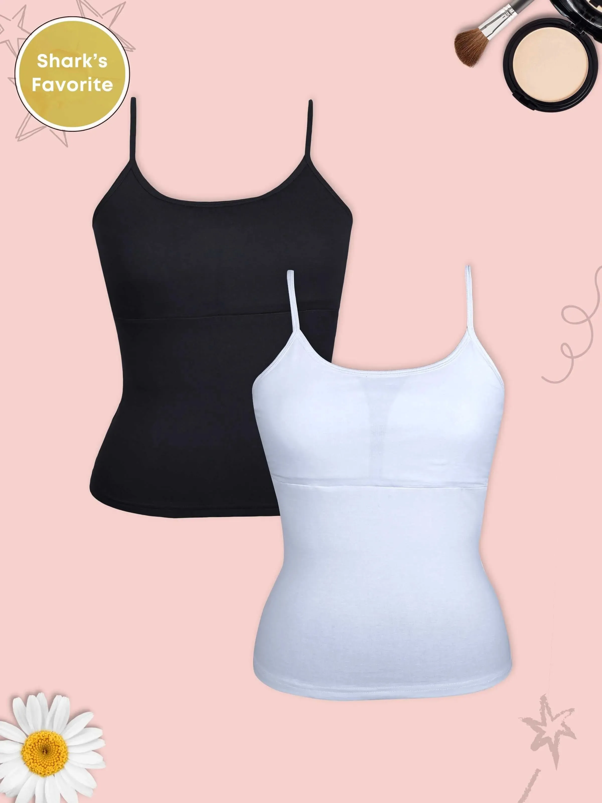 High Coverage Cotton Camisole Bra with Adjustable Straps in White & Black  Pack-of-2