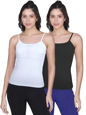 High Coverage Cotton Camisole Bra with Adjustable Straps in White & Black  Pack-of-2