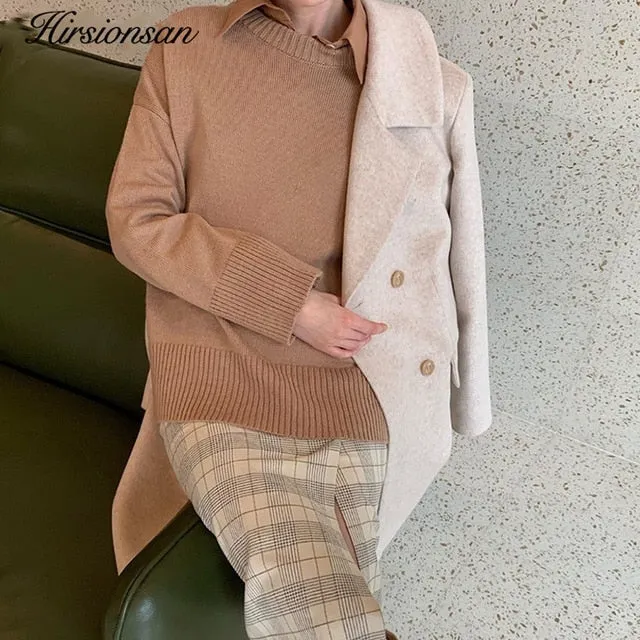 Hirsionsan Oversized Sweater Elegant Knitted Basic Pullovers