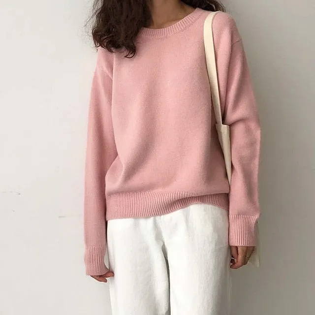 Hirsionsan Oversized Sweater Elegant Knitted Basic Pullovers