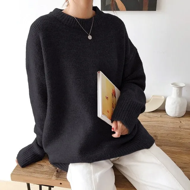 Hirsionsan Oversized Sweater Elegant Knitted Basic Pullovers